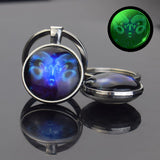 Glowing 12 Constellations Double Side Keychain Luminous Zodiac Glass Cabochon Key Chains Glow In The Dark Birthday Gift