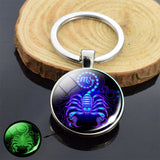 Glowing 12 Constellations Double Side Keychain Luminous Zodiac Glass Cabochon Key Chains Glow In The Dark Birthday Gift