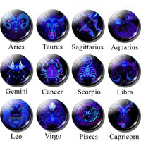 Glowing 12 Constellations Double Side Keychain Luminous Zodiac Glass Cabochon Key Chains Glow In The Dark Birthday Gift