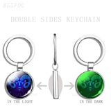 Glowing 12 Constellations Double Side Keychain Luminous Zodiac Glass Cabochon Key Chains Glow In The Dark Birthday Gift