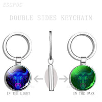 Glowing 12 Constellations Double Side Keychain Luminous Zodiac Glass Cabochon Key Chains Glow In The Dark Birthday Gift