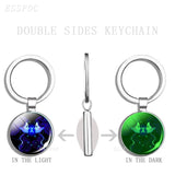 Glowing 12 Constellations Double Side Keychain Luminous Zodiac Glass Cabochon Key Chains Glow In The Dark Birthday Gift