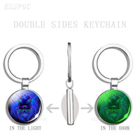 Glowing 12 Constellations Double Side Keychain Luminous Zodiac Glass Cabochon Key Chains Glow In The Dark Birthday Gift