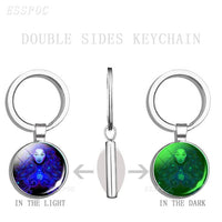 Glowing 12 Constellations Double Side Keychain Luminous Zodiac Glass Cabochon Key Chains Glow In The Dark Birthday Gift