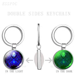 Glowing 12 Constellations Double Side Keychain Luminous Zodiac Glass Cabochon Key Chains Glow In The Dark Birthday Gift