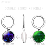 Glowing 12 Constellations Double Side Keychain Luminous Zodiac Glass Cabochon Key Chains Glow In The Dark Birthday Gift