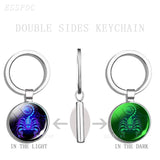 Glowing 12 Constellations Double Side Keychain Luminous Zodiac Glass Cabochon Key Chains Glow In The Dark Birthday Gift