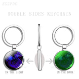 Glowing 12 Constellations Double Side Keychain Luminous Zodiac Glass Cabochon Key Chains Glow In The Dark Birthday Gift