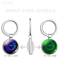 Glowing 12 Constellations Double Side Keychain Luminous Zodiac Glass Cabochon Key Chains Glow In The Dark Birthday Gift