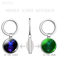 Glowing 12 Constellations Double Side Keychain Luminous Zodiac Glass Cabochon Key Chains Glow In The Dark Birthday Gift