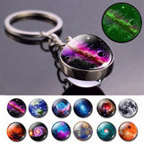 Glow In The Dark Solar System Planet Keyring Galaxy Nebula Luminous Keychain Moon Earth Sun Double Side Glass Ball Key Chain