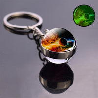 Glow In The Dark Solar System Planet Keyring Galaxy Nebula Luminous Keychain Moon Earth Sun Double Side Glass Ball Key Chain