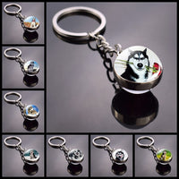 Husky Photo Keychain Keyrings for Women Bag Chains Gifts Handmade Glass Ball Bohemia Long Pendant Wholesale