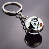 Husky Photo Keychain Keyrings for Women Bag Chains Gifts Handmade Glass Ball Bohemia Long Pendant Wholesale