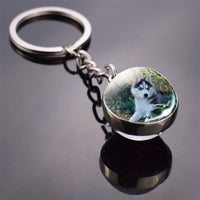 Husky Photo Keychain Keyrings for Women Bag Chains Gifts Handmade Glass Ball Bohemia Long Pendant Wholesale