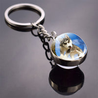 Husky Photo Keychain Keyrings for Women Bag Chains Gifts Handmade Glass Ball Bohemia Long Pendant Wholesale