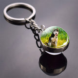 Husky Photo Keychain Keyrings for Women Bag Chains Gifts Handmade Glass Ball Bohemia Long Pendant Wholesale