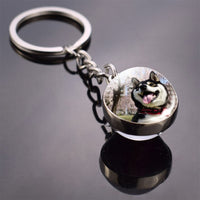 Husky Photo Keychain Keyrings for Women Bag Chains Gifts Handmade Glass Ball Bohemia Long Pendant Wholesale