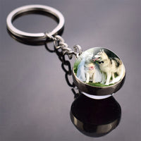 Husky Photo Keychain Keyrings for Women Bag Chains Gifts Handmade Glass Ball Bohemia Long Pendant Wholesale