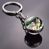 Husky Photo Keychain Keyrings for Women Bag Chains Gifts Handmade Glass Ball Bohemia Long Pendant Wholesale