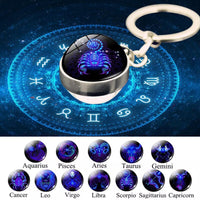 12 Zodiac Sign Keychain Luminous Glass Ball Key Rings Scorpio Leo Aries Constellation Birthday Gift for Women and Mens Accessory