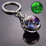 12 Zodiac Sign Keychain Luminous Glass Ball Key Rings Scorpio Leo Aries Constellation Birthday Gift for Women and Mens Accessory