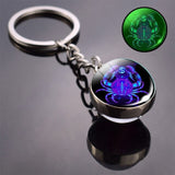 12 Zodiac Sign Keychain Luminous Glass Ball Key Rings Scorpio Leo Aries Constellation Birthday Gift for Women and Mens Accessory