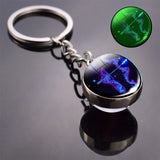 12 Zodiac Sign Keychain Luminous Glass Ball Key Rings Scorpio Leo Aries Constellation Birthday Gift for Women and Mens Accessory