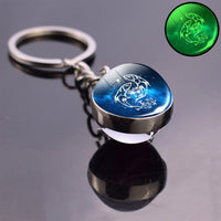 12 Zodiac Sign Keychain Luminous Glass Ball Key Rings Scorpio Leo Aries Constellation Birthday Gift for Women and Mens Accessory