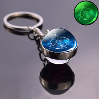 12 Zodiac Sign Keychain Luminous Glass Ball Key Rings Scorpio Leo Aries Constellation Birthday Gift for Women and Mens Accessory