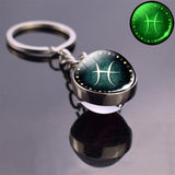 12 Zodiac Sign Keychain Luminous Glass Ball Key Rings Scorpio Leo Aries Constellation Birthday Gift for Women and Mens Accessory