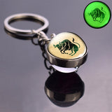 12 Zodiac Sign Keychain Luminous Glass Ball Key Rings Scorpio Leo Aries Constellation Birthday Gift for Women and Mens Accessory