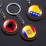 Southern European Flag Trinket Albania Andorra Spain Portugal Italy Greece Malta Flag Glass Dome Keychain Wooden Pendant Keyring