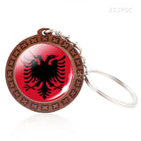 Southern European Flag Trinket Albania Andorra Spain Portugal Italy Greece Malta Flag Glass Dome Keychain Wooden Pendant Keyring