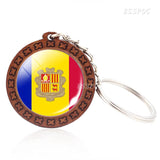 Southern European Flag Trinket Albania Andorra Spain Portugal Italy Greece Malta Flag Glass Dome Keychain Wooden Pendant Keyring