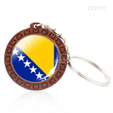 Southern European Flag Trinket Albania Andorra Spain Portugal Italy Greece Malta Flag Glass Dome Keychain Wooden Pendant Keyring