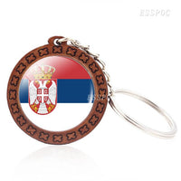 Southern European Flag Trinket Albania Andorra Spain Portugal Italy Greece Malta Flag Glass Dome Keychain Wooden Pendant Keyring