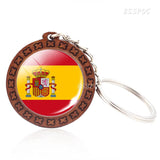 Southern European Flag Trinket Albania Andorra Spain Portugal Italy Greece Malta Flag Glass Dome Keychain Wooden Pendant Keyring