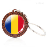 Southern European Flag Trinket Albania Andorra Spain Portugal Italy Greece Malta Flag Glass Dome Keychain Wooden Pendant Keyring