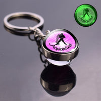 Luminous 12 Zodiac Keychain Keyholder Glow In The Dark Glass Ball Key Chain Trinkets Men Women Birthday Gift Horoscope