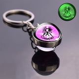 Luminous 12 Zodiac Keychain Keyholder Glow In The Dark Glass Ball Key Chain Trinkets Men Women Birthday Gift Horoscope