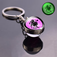 Luminous 12 Zodiac Keychain Keyholder Glow In The Dark Glass Ball Key Chain Trinkets Men Women Birthday Gift Horoscope