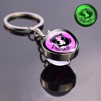 Luminous 12 Zodiac Keychain Keyholder Glow In The Dark Glass Ball Key Chain Trinkets Men Women Birthday Gift Horoscope