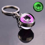 Luminous 12 Zodiac Keychain Keyholder Glow In The Dark Glass Ball Key Chain Trinkets Men Women Birthday Gift Horoscope