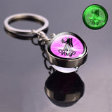 Luminous 12 Zodiac Keychain Keyholder Glow In The Dark Glass Ball Key Chain Trinkets Men Women Birthday Gift Horoscope