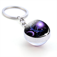 12 Constellation Keychain 12 Zodiac Signs Glass Ball Keychains Keyrings Luminous Pendant Key Rings Holder Birthday Gifts