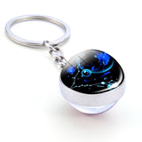 12 Constellation Keychain 12 Zodiac Signs Glass Ball Keychains Keyrings Luminous Pendant Key Rings Holder Birthday Gifts