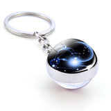 12 Constellation Keychain 12 Zodiac Signs Glass Ball Keychains Keyrings Luminous Pendant Key Rings Holder Birthday Gifts