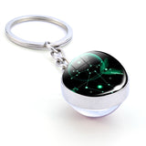 12 Constellation Keychain 12 Zodiac Signs Glass Ball Keychains Keyrings Luminous Pendant Key Rings Holder Birthday Gifts