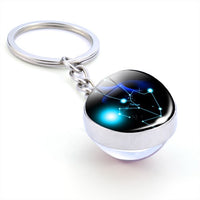 12 Constellation Keychain 12 Zodiac Signs Glass Ball Keychains Keyrings Luminous Pendant Key Rings Holder Birthday Gifts